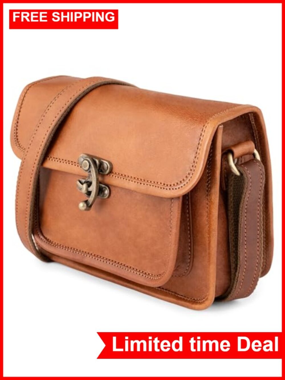 Genuine Leather Crossbody Satchel Purse with Adjustable Strap, Vintage Style